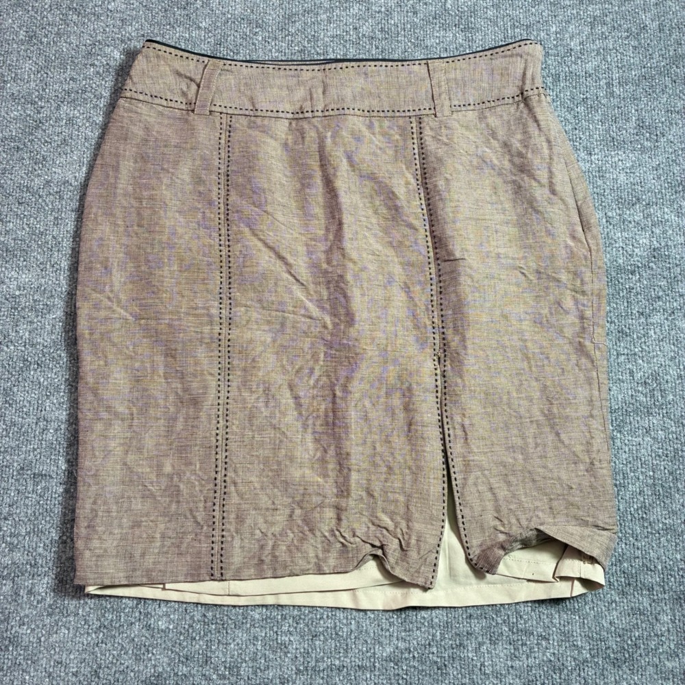 White House‎ Black Market Skirt Womens 12 Brown Linen Blend Pencil Pick Stitch